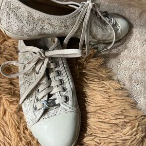 Michael Kors Cream Lace-Up Sneakers with Textured Design